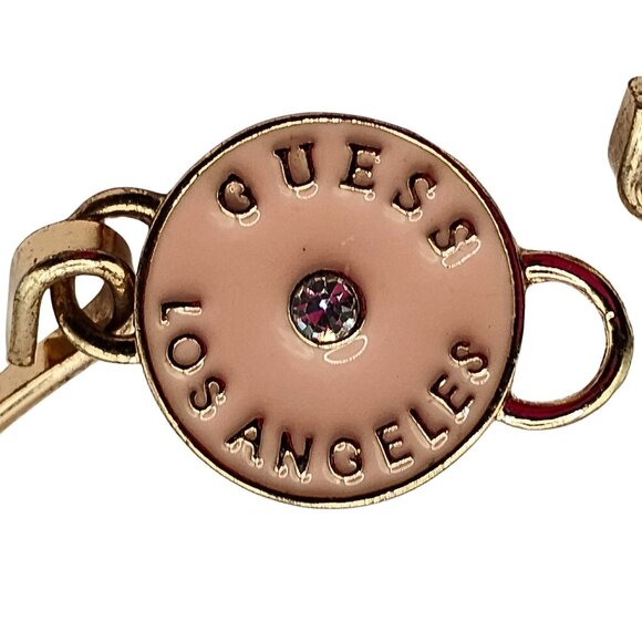 Vintage Guess Womens Silver Plated Rhinestone Enamel Bangle Bracelet Barbiecore - Picture 2 of 6